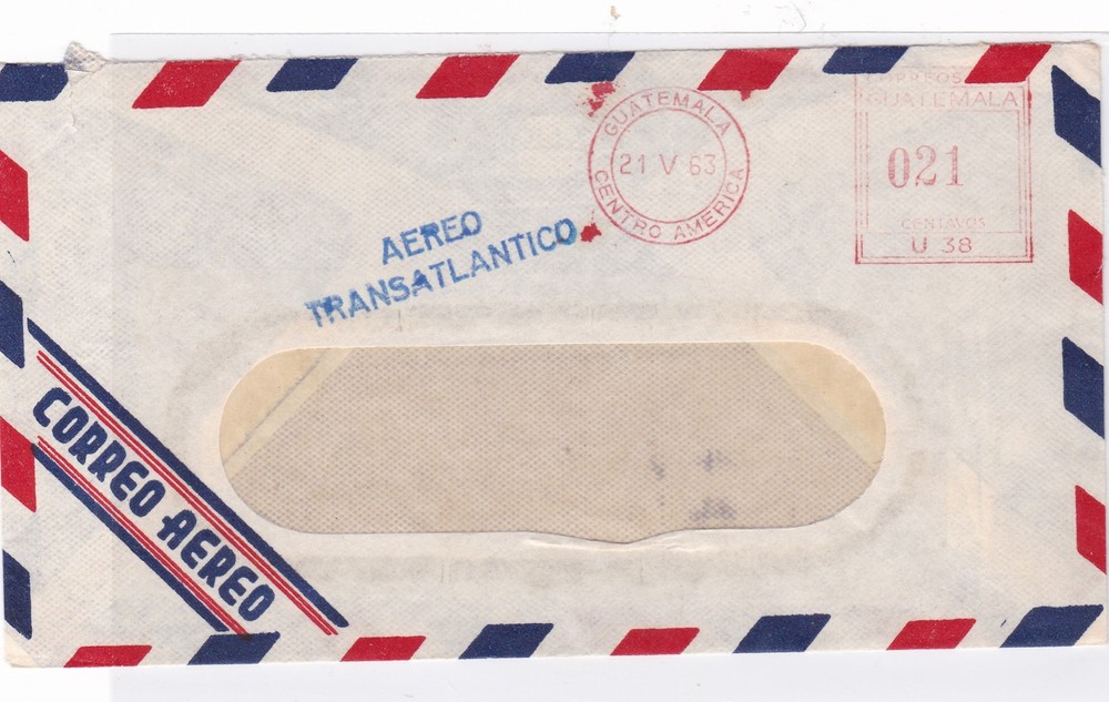 guatemala 1963 airmail stamp cover  ref 10091