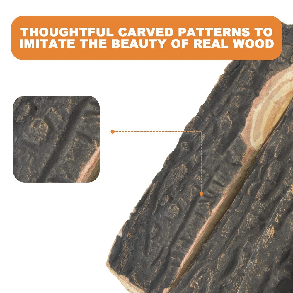 4pcs Fireplace Ceramic Wood Logs Gas Realistic Artificial Stackable Decoratio...