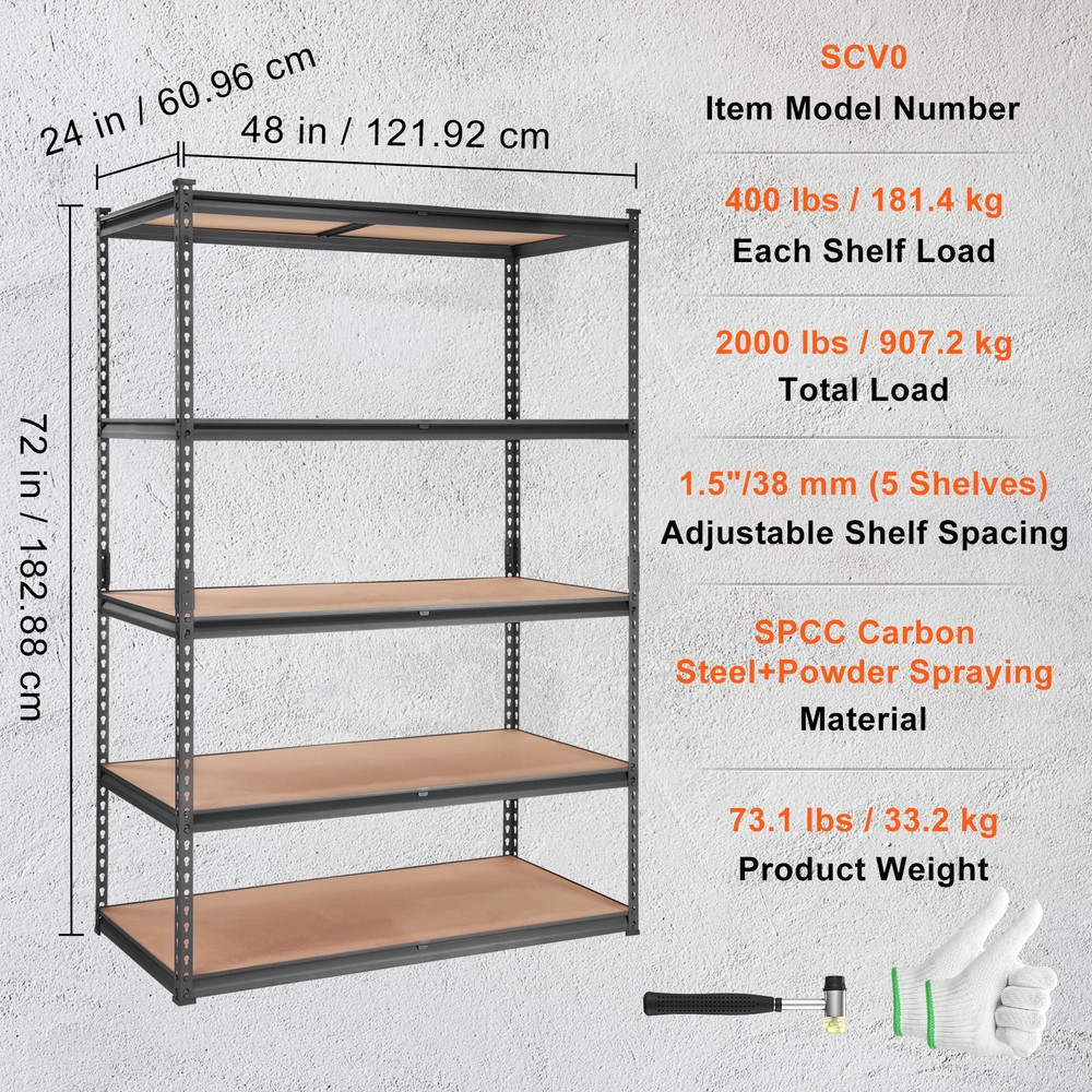 VEVOR Storage Shelving Unit Garage Storage Rack 5-Tier Adjustable 2000 lbs Load