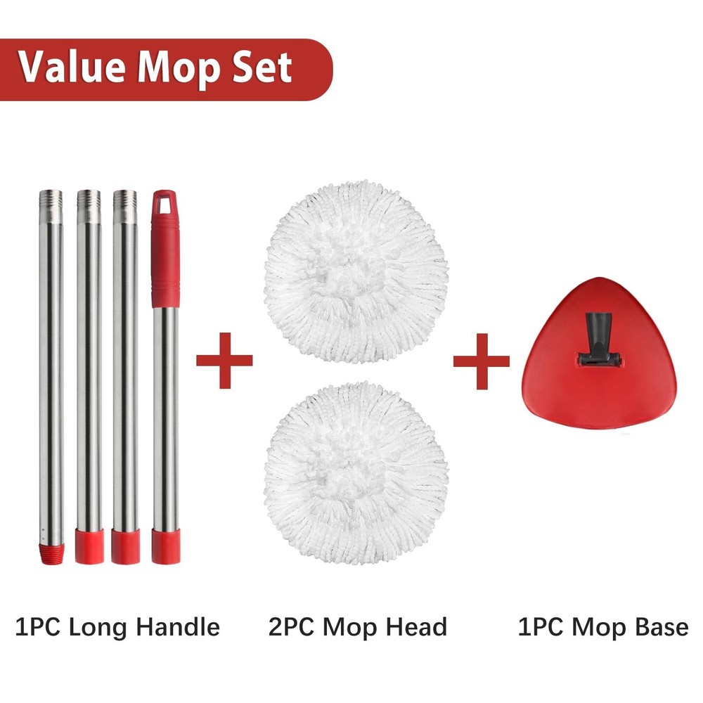 2 Spin Mop Head Replacement, 1 Base, 1 Mop Handle (30-58in) Combo Mops Set Co...