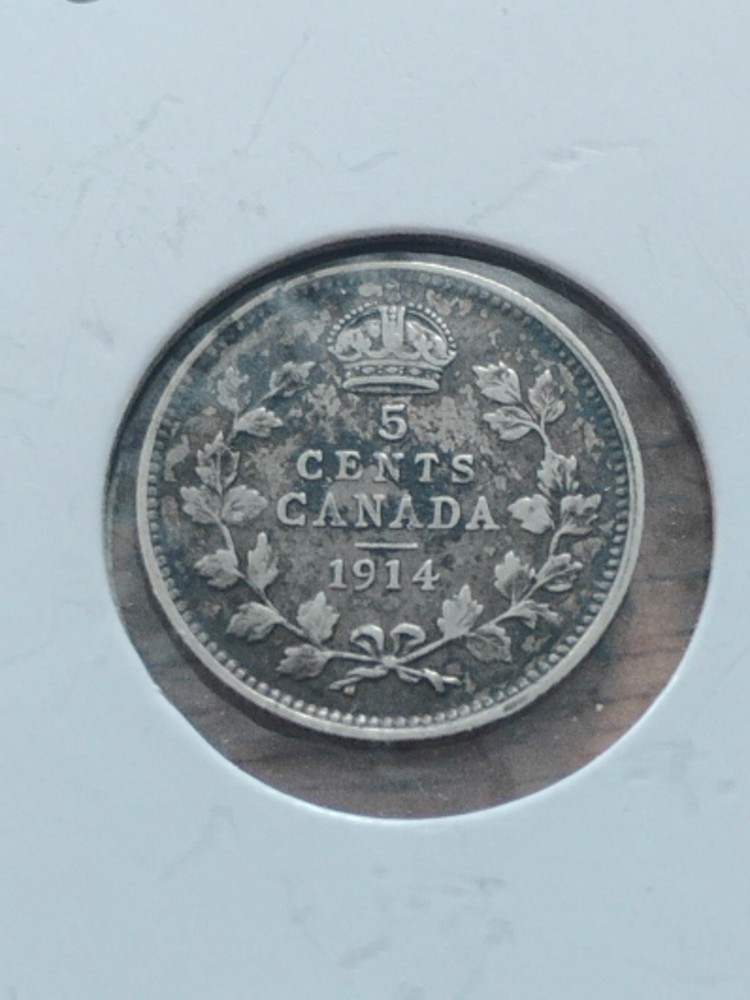 1914 Canada 5 Cent .925 Sterling Silver Coin