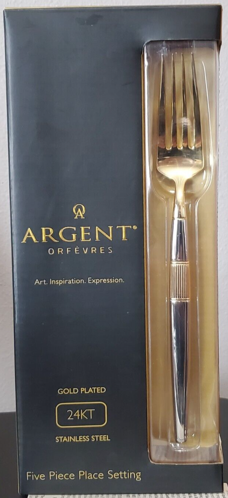 ARGENT ORFEVRES MARIS PARTIAL GOLD 5 PC FLATWARE SS NIB A9