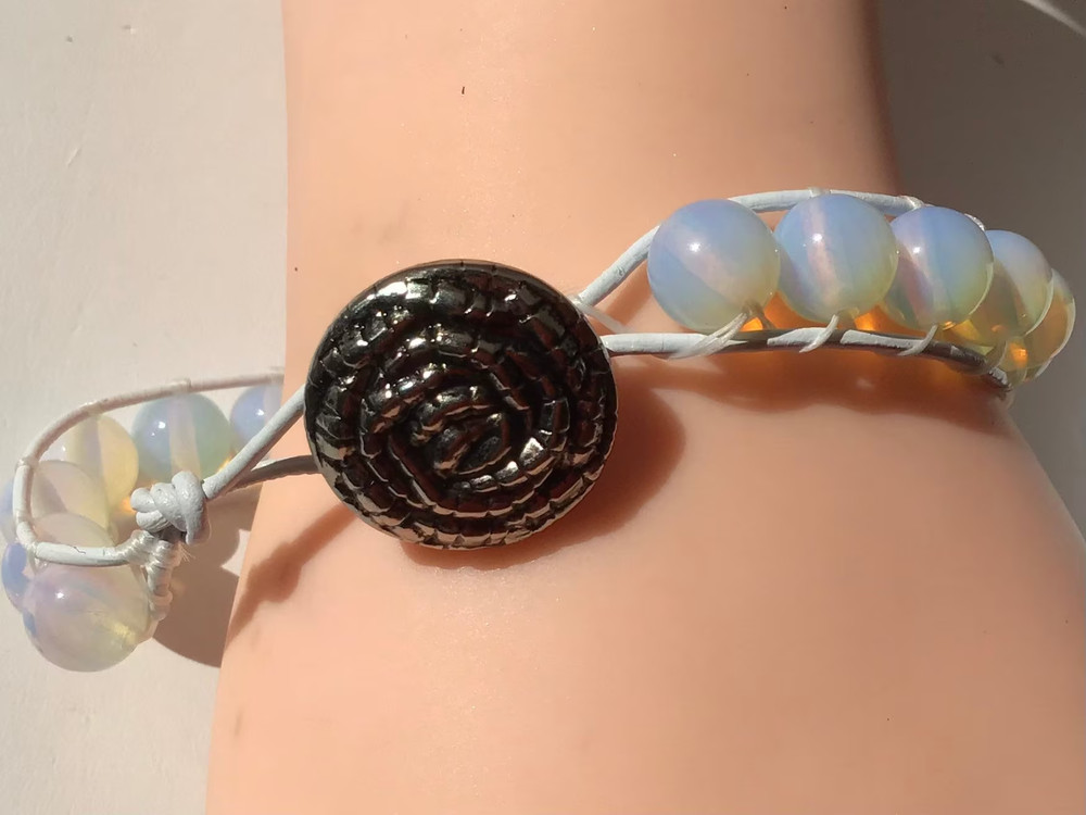 HANDMADE Moonstone Bracelet 8” Single Leather Wrap Bracelet Opalite