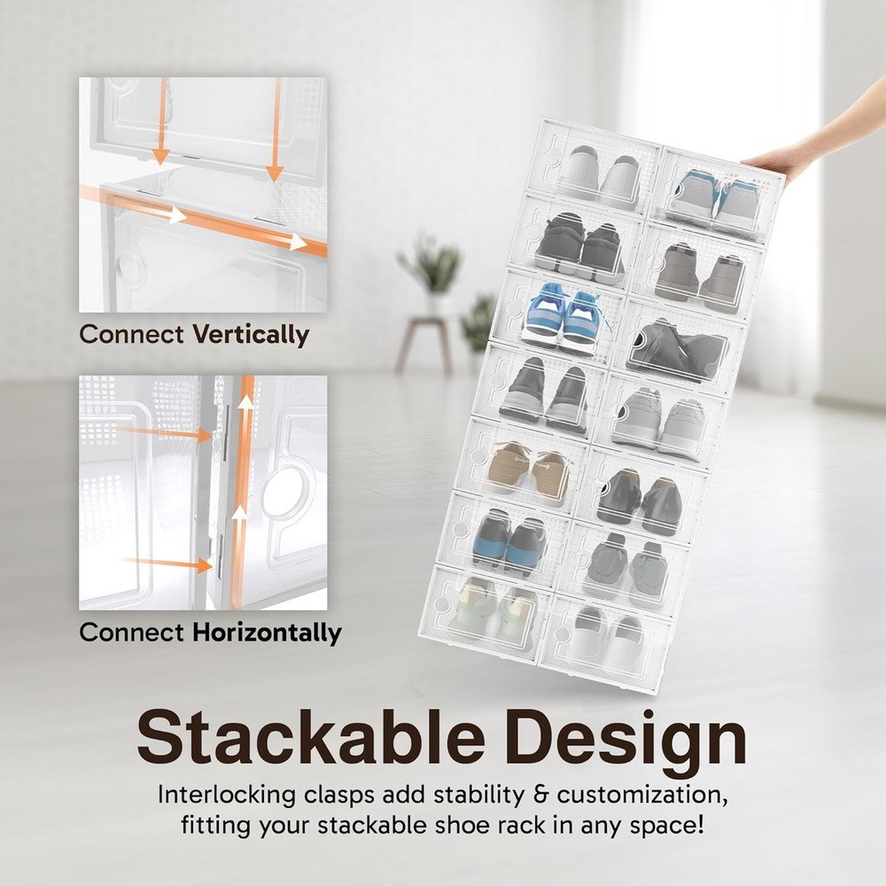 Reli. Shoe Boxes (14 Pack) | Clear Shoe Storage Boxes Stackable and Compact | Li