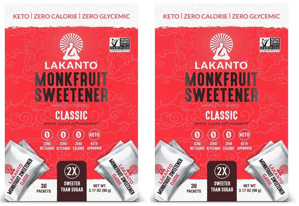 Lakanto Classic Monk Fruit Sweetener Packets - White Sugar Replacement, Zero ...