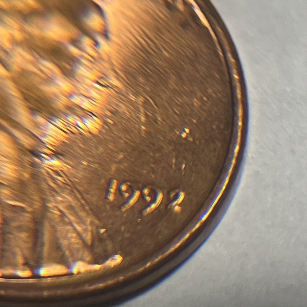 1992 BU Penny Date Error Missing Part Of 2 Toning