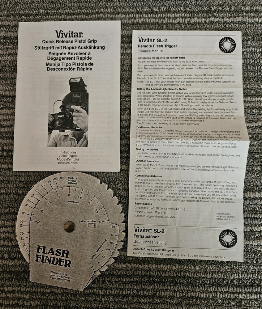 Vivitar Quick Release Pistol Grip Flash Instructions And Flash Finder Dial