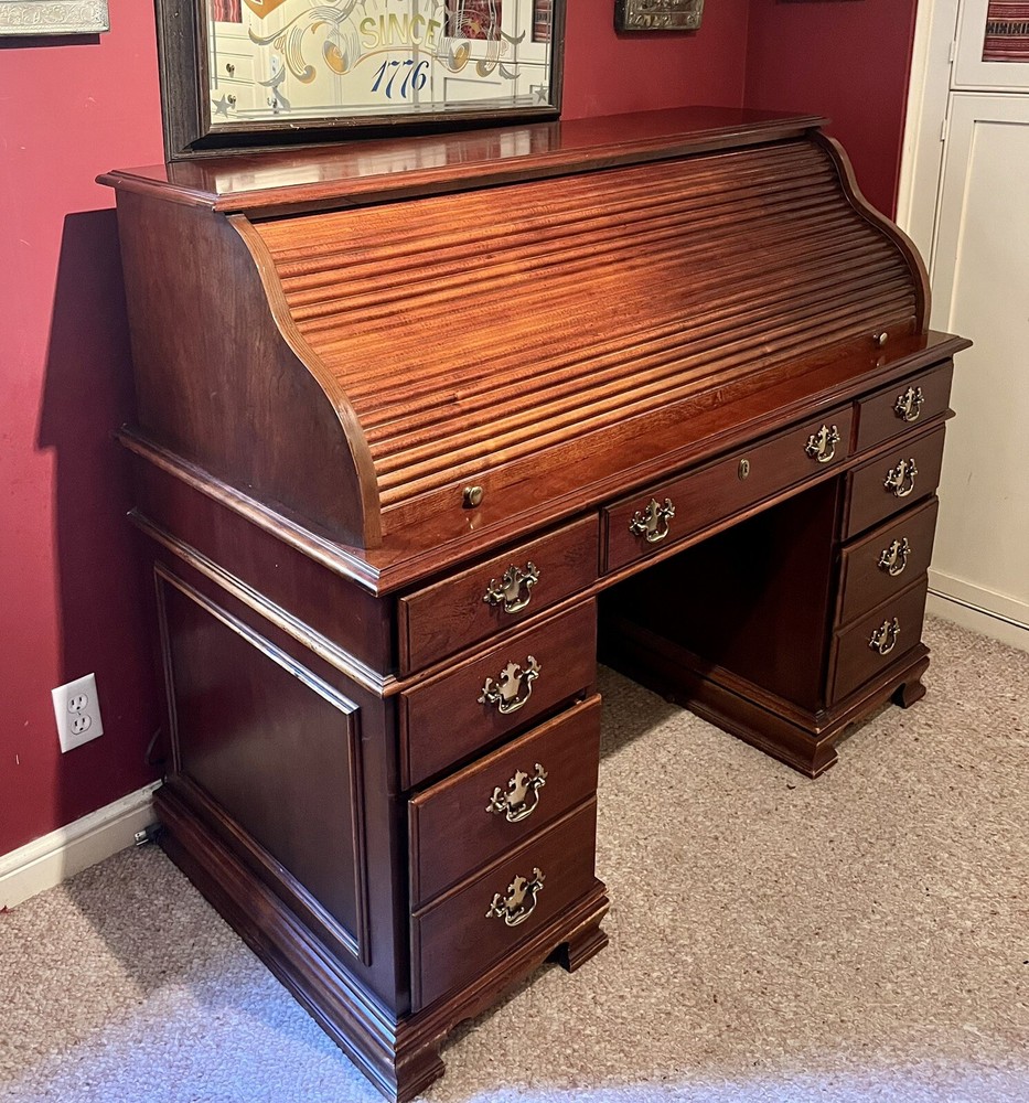 Beautiful Vintage Solid Wood Roll Top Secretary Desk