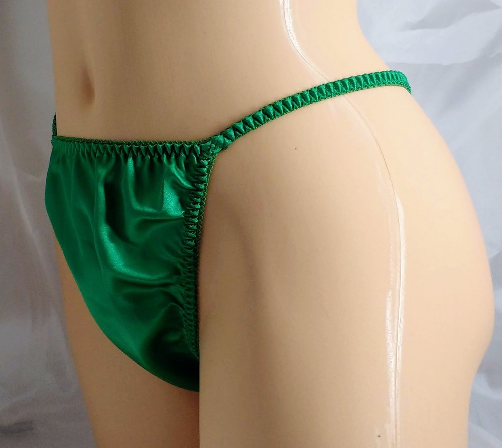 Green Satin Thong String Bikini panties.