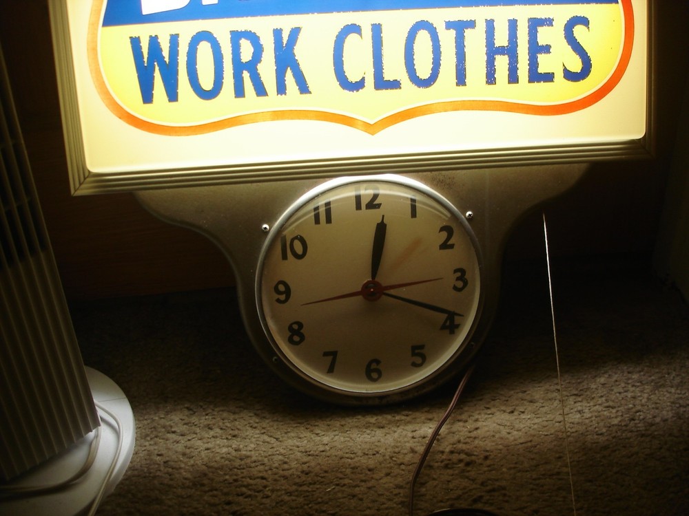 Vintage Big Smith Work Clothes Lighted Advertising Wall Clock Sign Clock Works