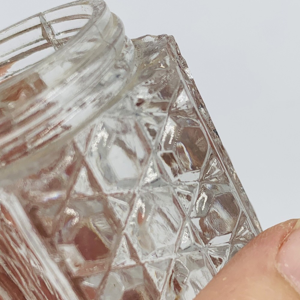 Pair EAPG Clear Glass Salt Pepper Shakers Square Diamond Hexagon Pattern