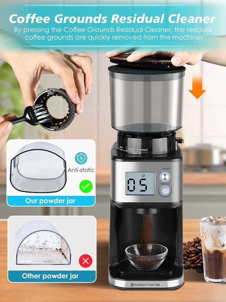 Quiet Conical Burr Espresso Grinder - Hands-Free Automatic Grinding & Easy Clean