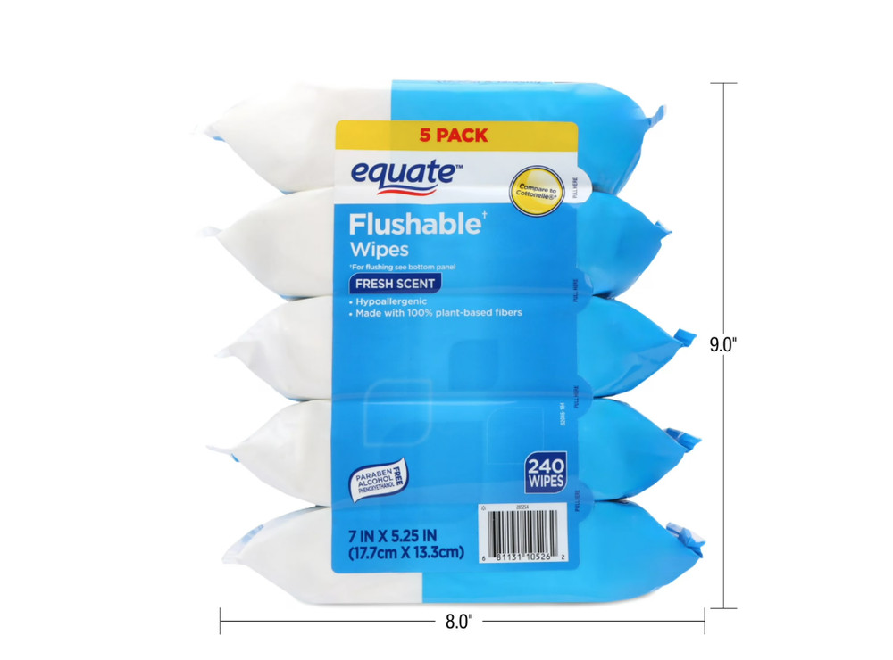 Equate Flushable Wet Wipes, Fresh Scent, 240 Wipes, 5 Pack