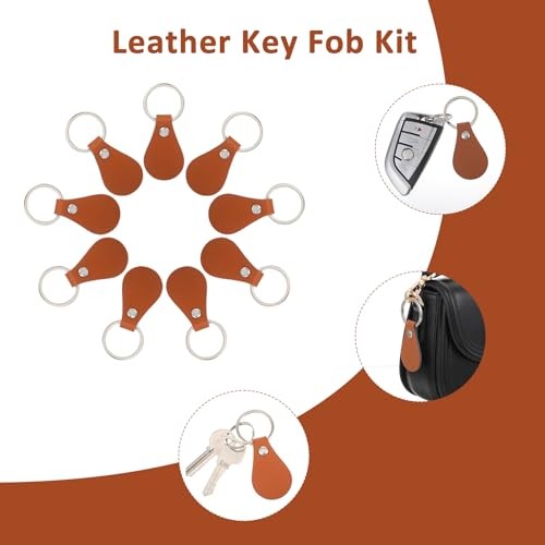50 Pcs Leather Key Fob Kit, Rectangular Leather Keychain Blanks with Keyrings