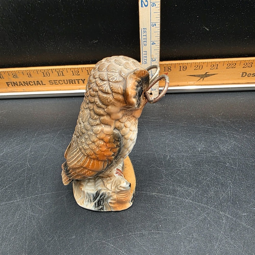 Vintage Ceramic Owl Cushion Sewing Kit Holder