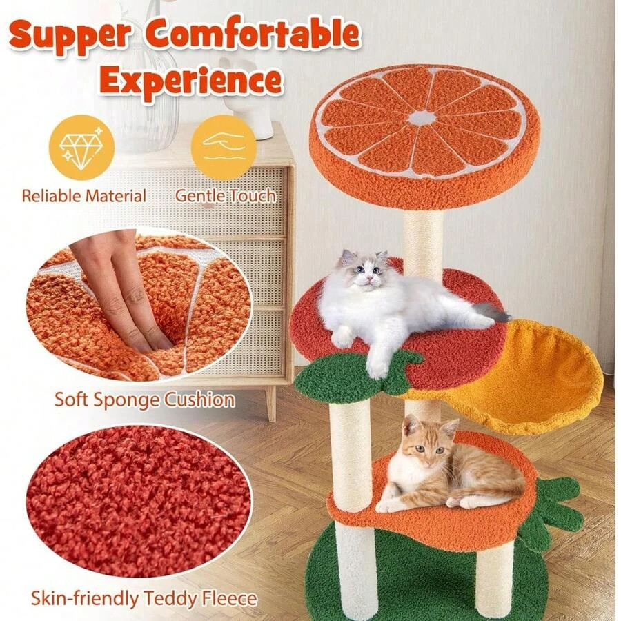 Fruit Cat Tree Multi-Level Cute Tower Sisal Scratching Posts Padded Top Perch
