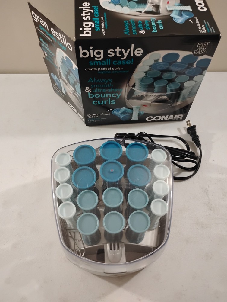 Conair Big Style Small Case Compact 20 Multi Size Hot Rollers Clips Tested Works
