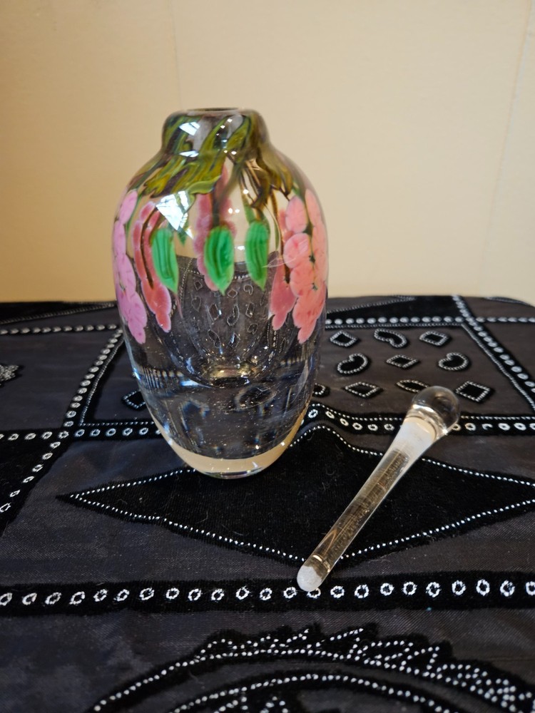 Don Bagwell signed flowered perfume bottle and stopper