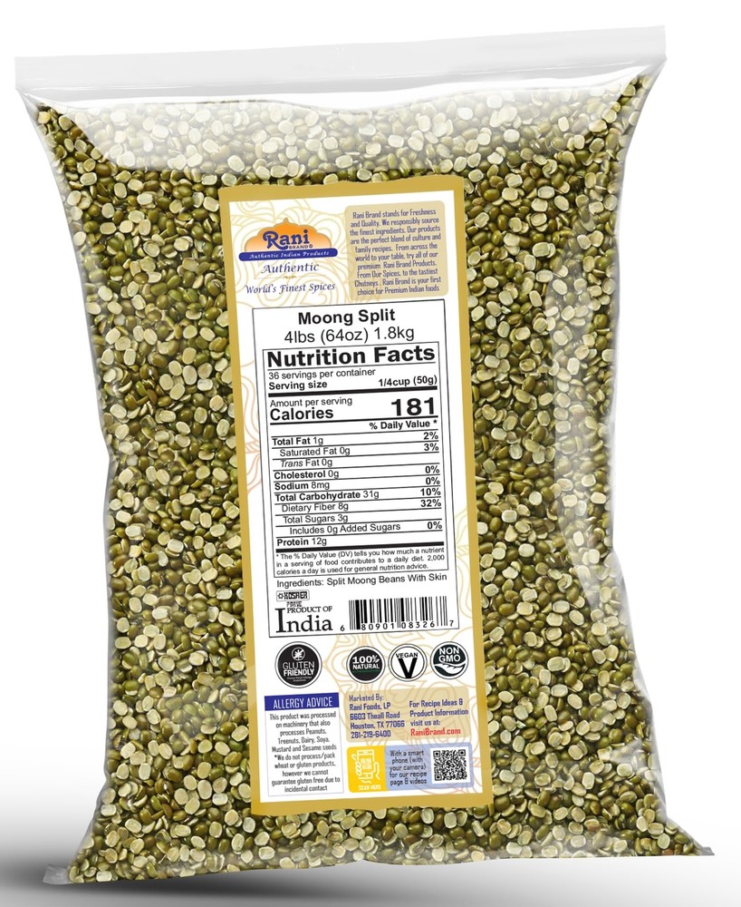 Rani Moong Split 4lbs (1.81kg) (Split Moong Beans with skin)