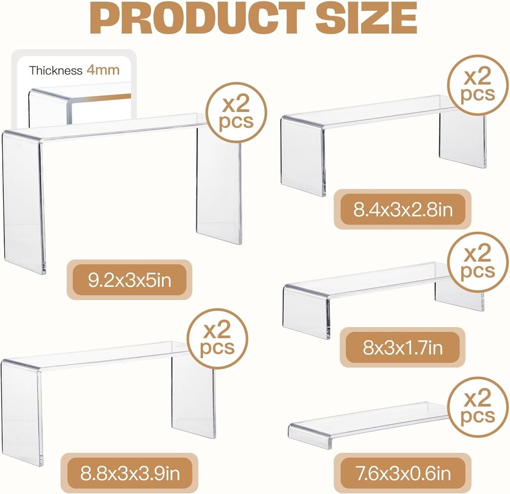 2 Sets 10 Pcs Clear Display Risers, Rectangular 7"-8"-9" L Risers Display Sta...