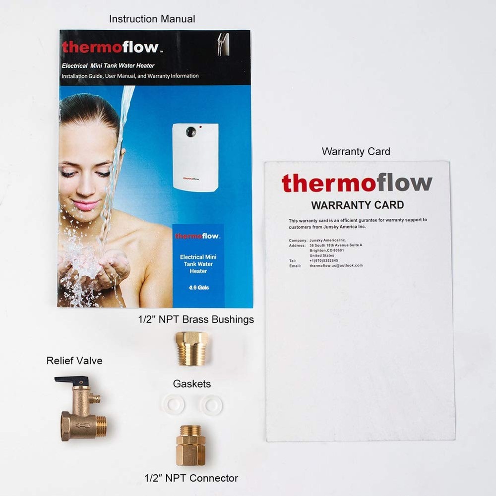 Thermoflow Electric Mini Tank Water Heater, 4.0 Gallon 120V Corded Under Sink...