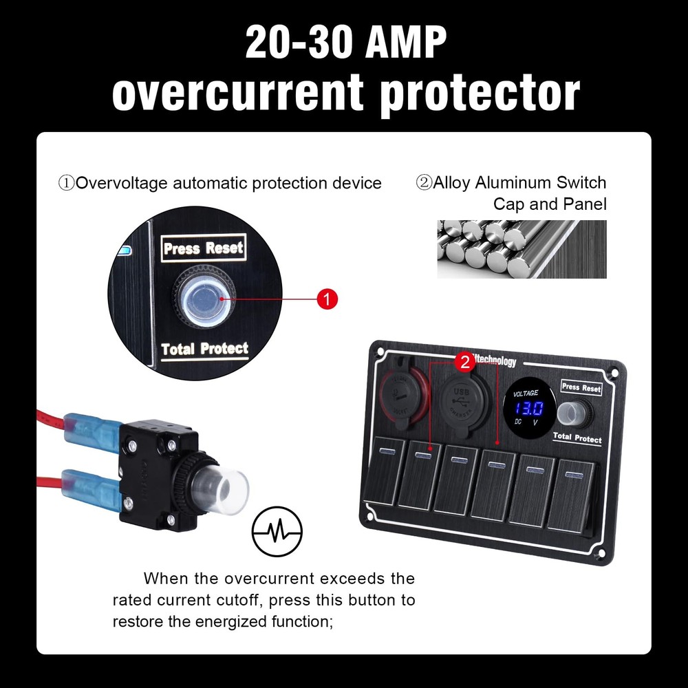 Boat Rocker Switch Panel,Waterproof 6 Gang Toggle Switch Panel with Dual USB ...