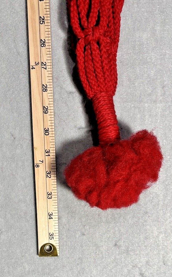 Vtg Macrame Plant Hanger Red White Balls