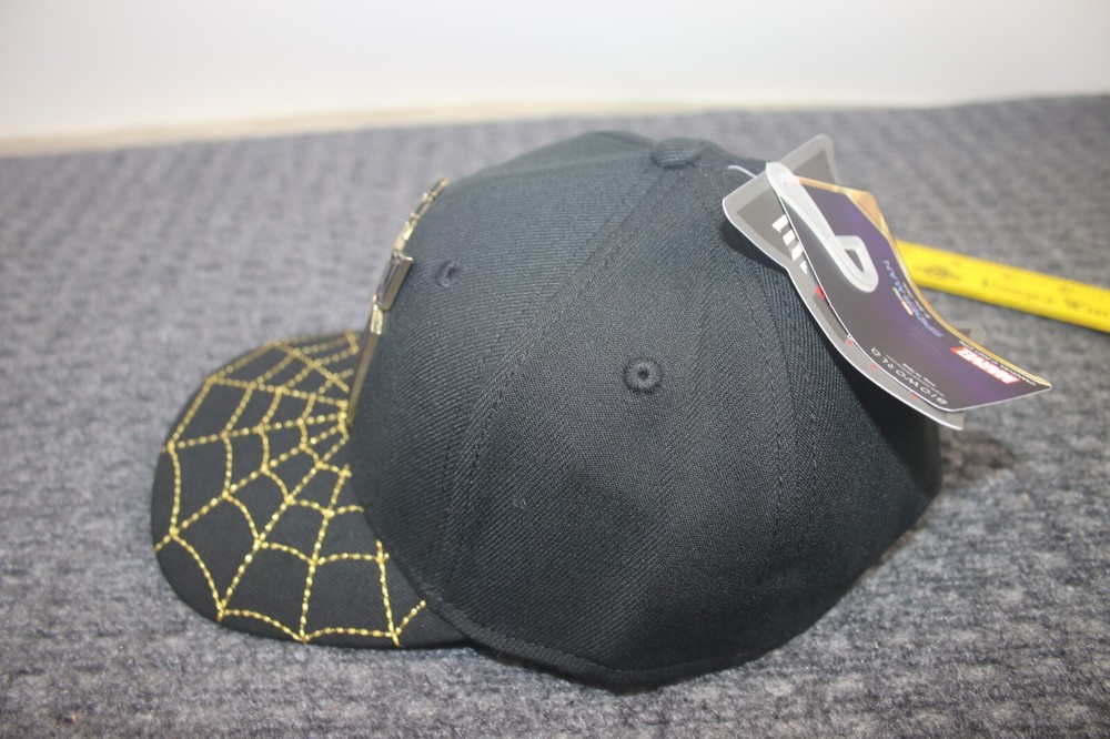 Marvel Spiderman Hat Cap Black Gold Symbol Web Snap Back One Size 6 Panel NEW