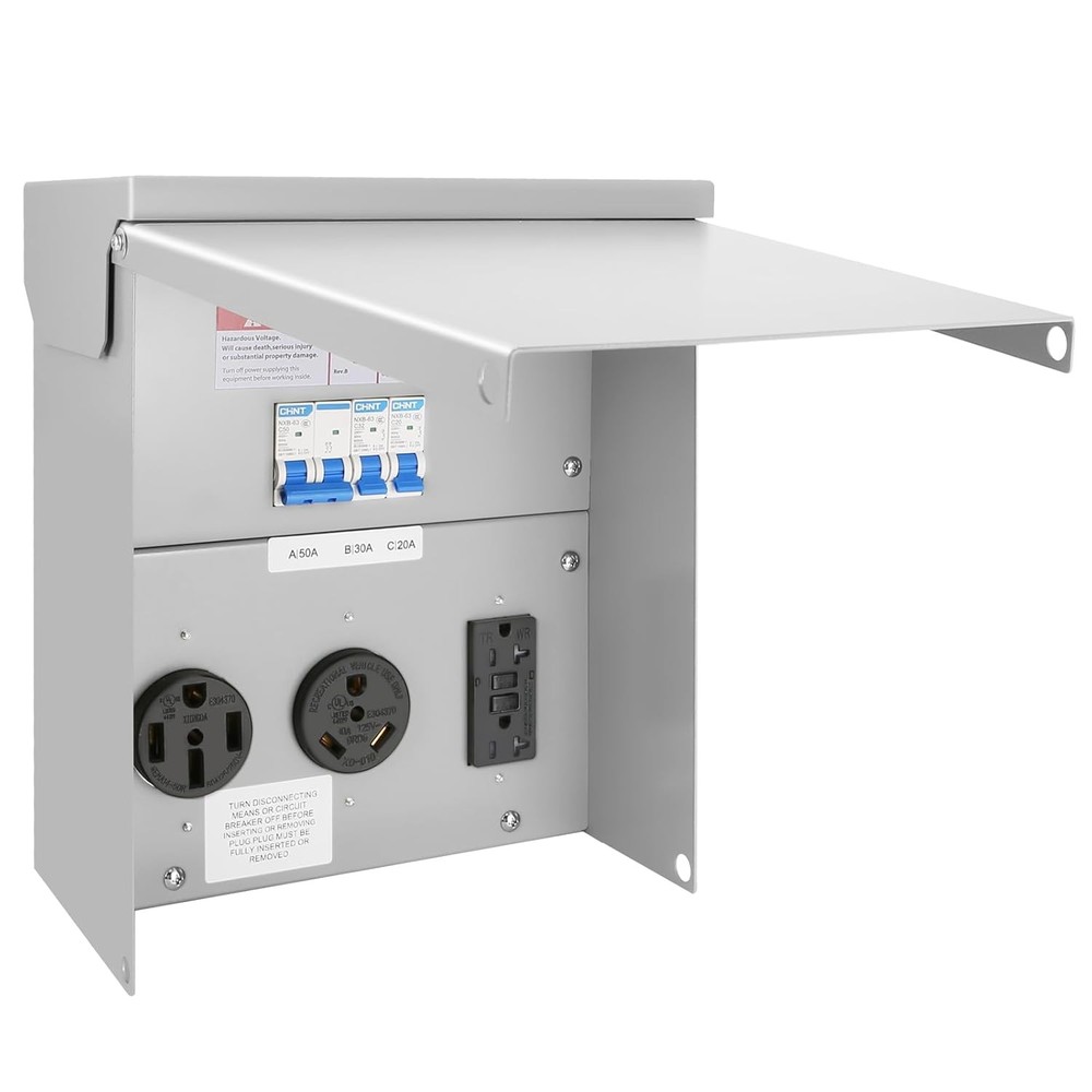 RV Temporary Power Outlet Panel Electrical 50/30/20A with Breaker