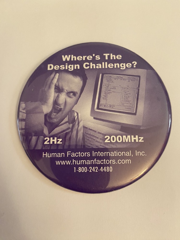 Human Factors International Where’s The Design Challenge? Pin Back Button P190