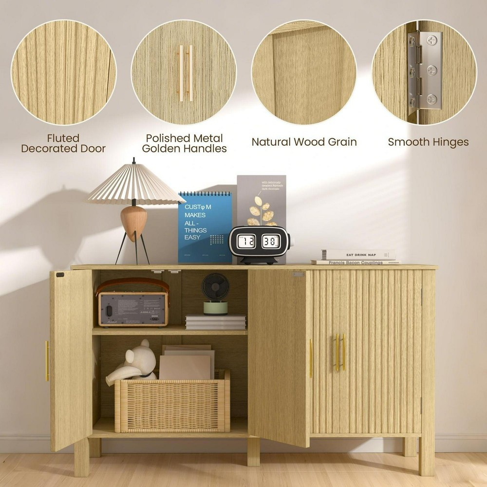 EROMMY Modern Fluted Sideboard Buffet Cabinet, Solid Wood Console Table With For