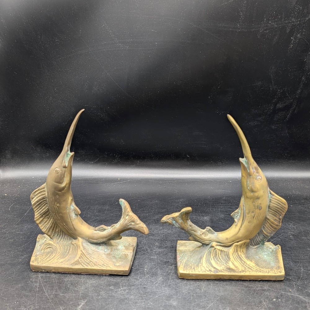 Vintage Solid Brass Nautical Sailfish Bookends