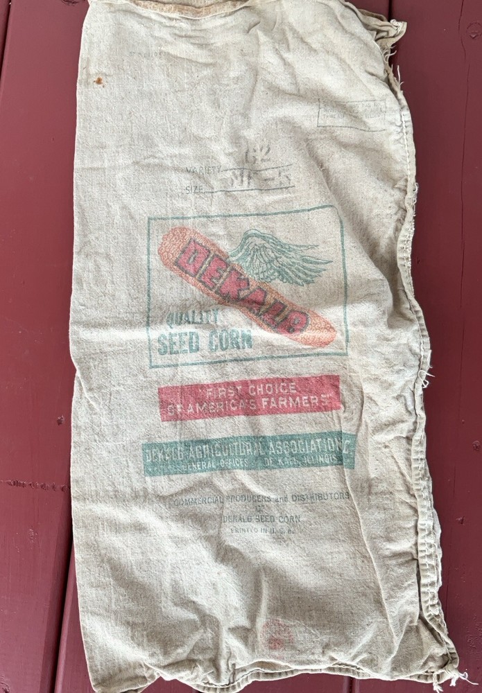 VINTAGE DEKALB SEED CORN BURLAP BAG