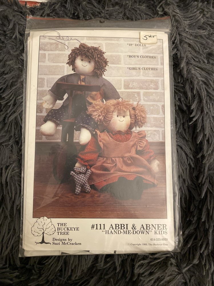 Buckeye Tree "HAND-ME-DOWN" KIDS  ABBI & ABNER 18" Dolls Sewing Pattern CUT