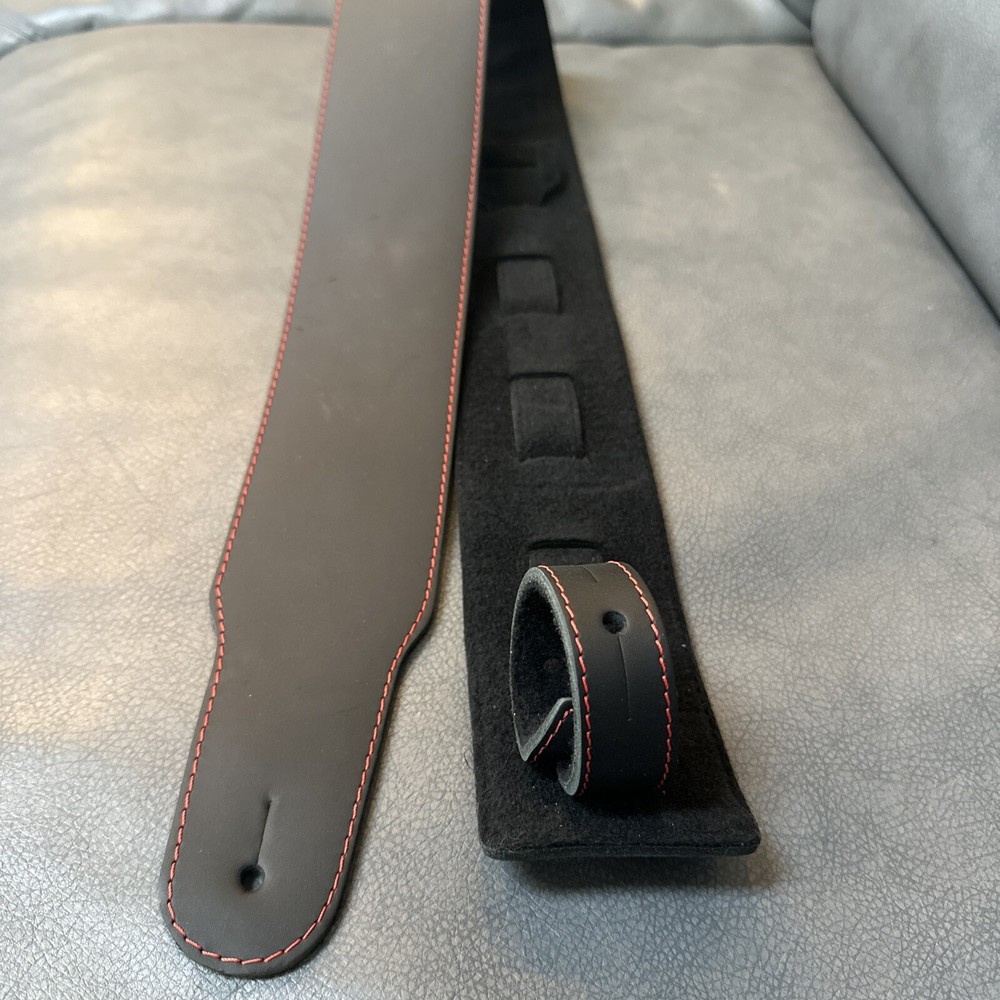 Leather Guitar Strap - Black - 3’ Wide
