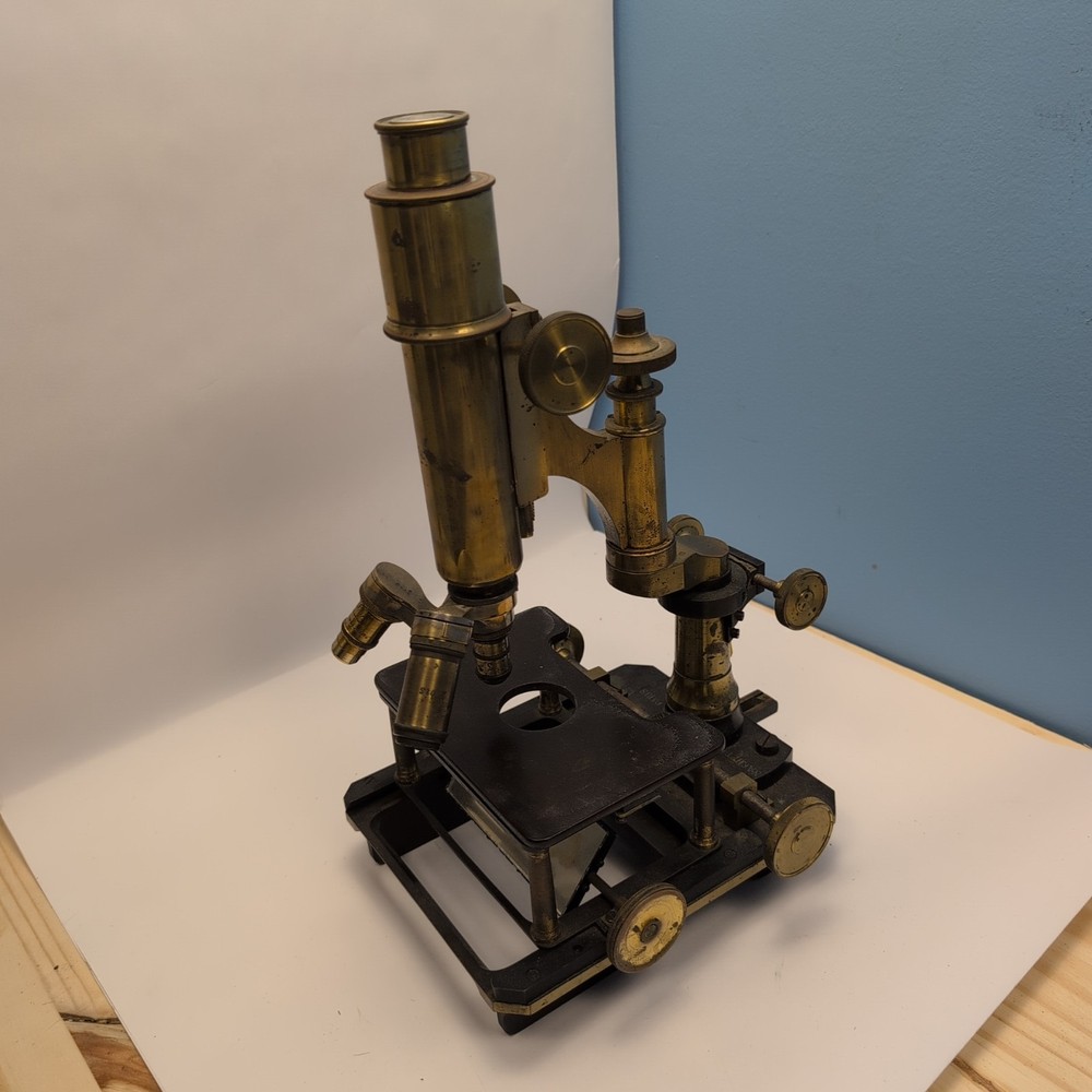 Antique Nachet Paris Large-Field Compound Microscope c1900 Mechanical Brass