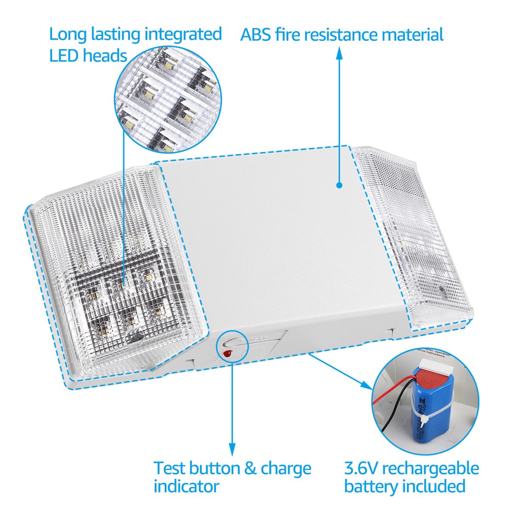 4-Pack LED Emergency Exit Light Fixtures, Two LED Square Heads, Off White