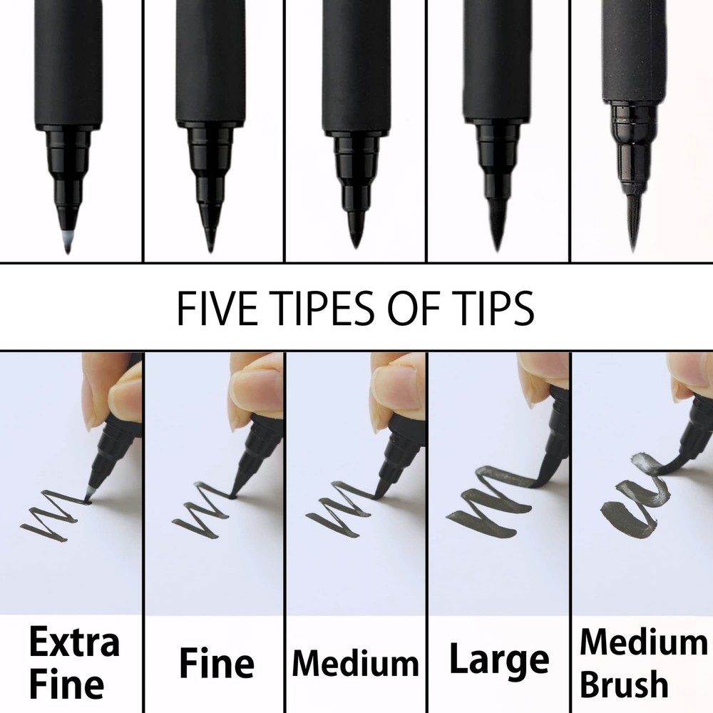 Kuretake Bimoji Brush Pen, 5 pcs set (Extra Fine, Fine, Medium, Large, Medium...