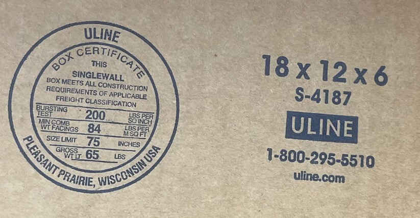 18" x 12" x 6" Cardboard Corrugated Box - SINGLE BOX