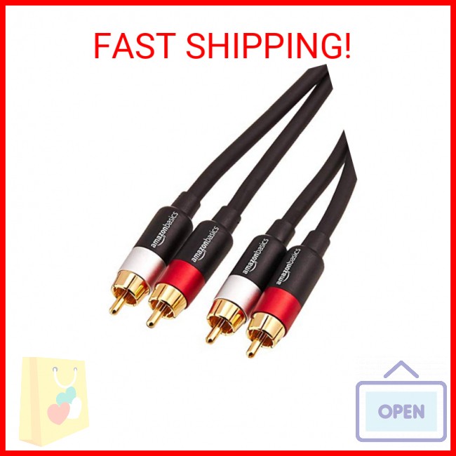 Amazon Basics 2 RCA Audio Cable for Amplifier, Active Speakers, Subwoofer or Hi-