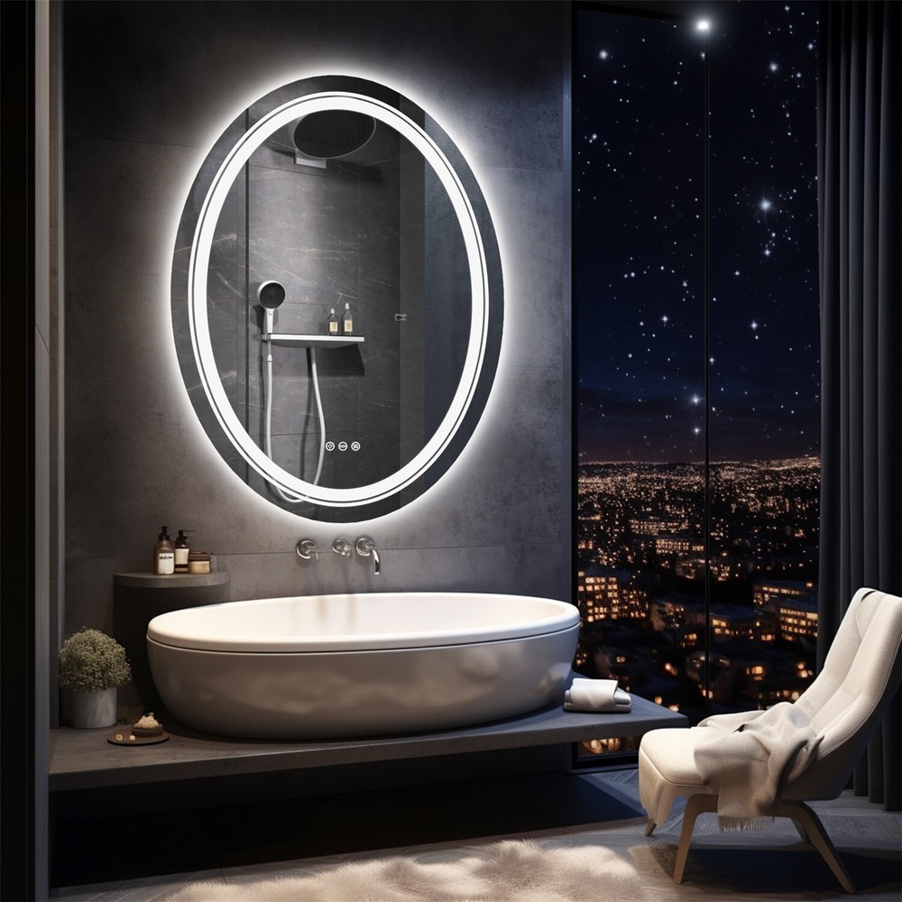 Modern Oval LED Bathroom Mirror Frontlit&Backlit AntiFog Dimmable Vanity Makeup
