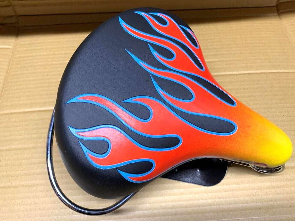 BICYCLE SADDLE blue/red/yellow Flame REAR GUARD WEB SPRING Cruiser Chopper Bikes