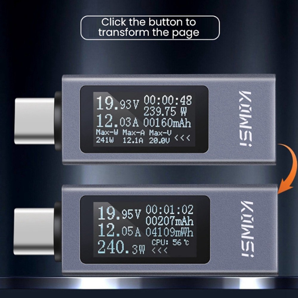 Type-C Multifunction Digital Display Ammeter Power Meter DC 4-30V 14792