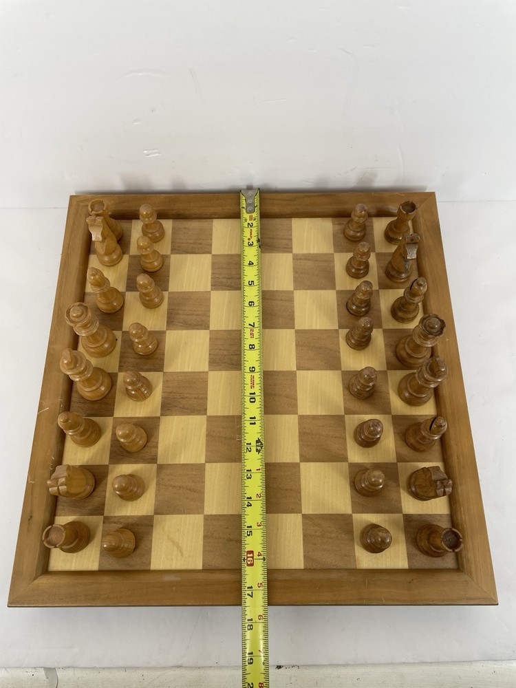 Wood Chess Set In 17.5” Folding Board Storage Box Complete