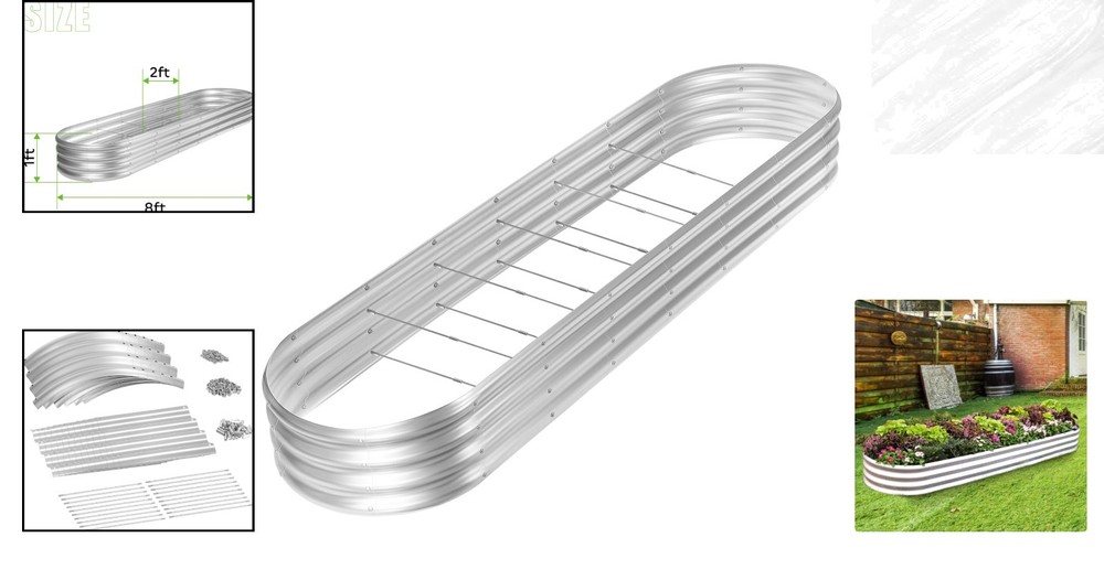 Rust-Resistant 8ft Galvanized Raised Garden Bed - Elegant Silver for Your Garden