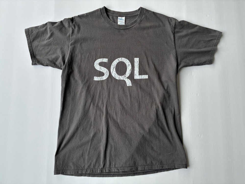 SQL Programmer Distressed Graphic T-Shirt L Gray Ring Spun Cotton Tech Industry