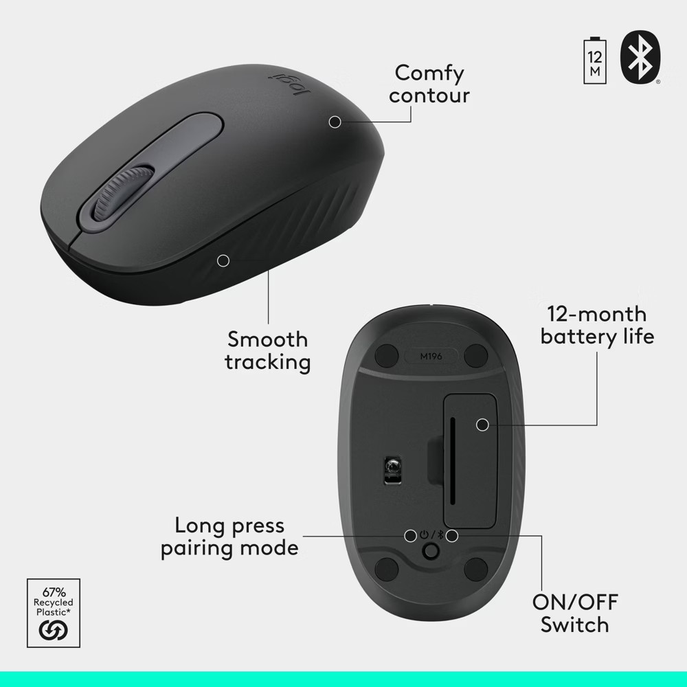 Logitech BLUETOOTH Black Compact Combo Wireless Keyboard & Mouse 920-013507 NEW