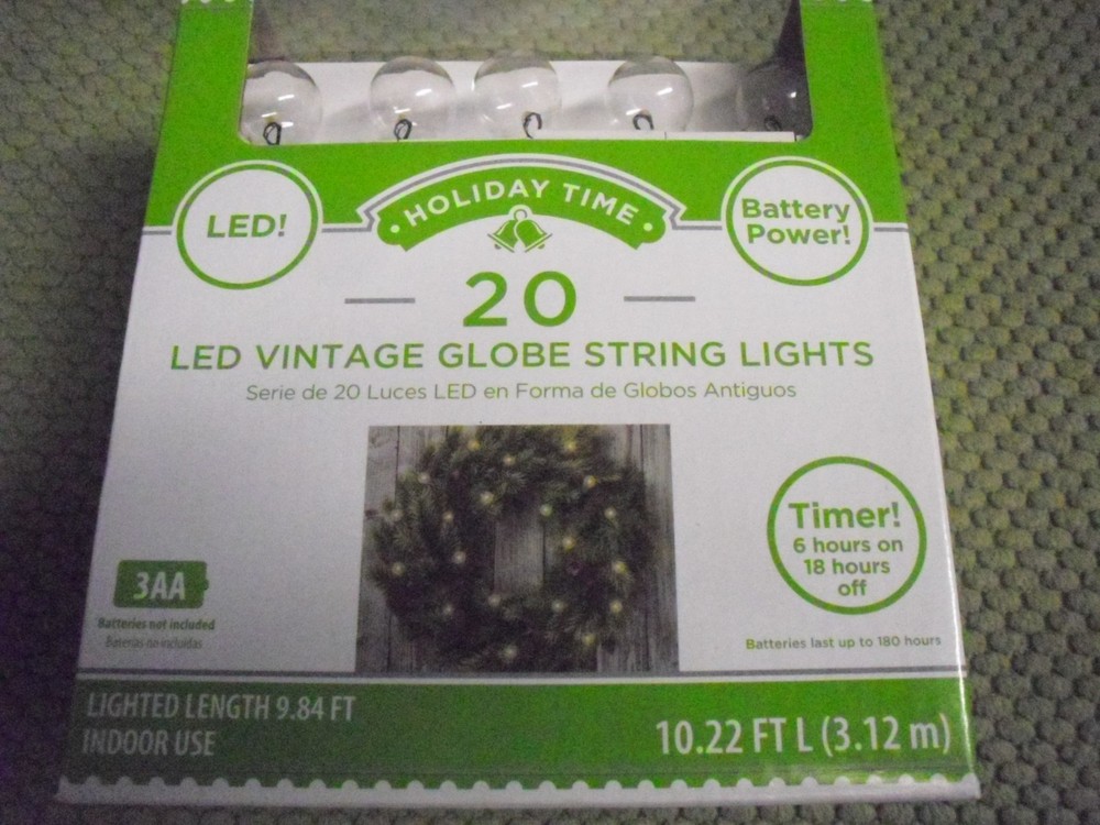 New ! 20 Counts LED Vintage Globe String String Lights Battery Power Timer