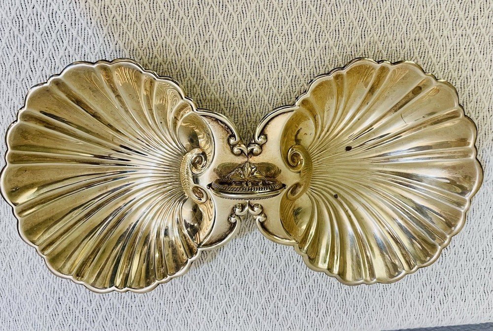 Antique Sterling Silver Double Shell Serving Dish / Trinket Tray / Soap Dish