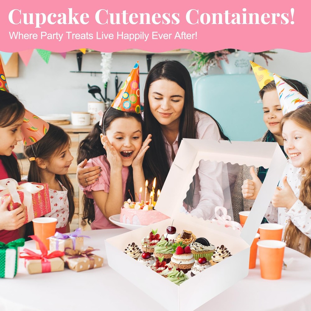 10 PCS Cupcake Boxes 12 Count Containers Window Inserts White Bakery Holder